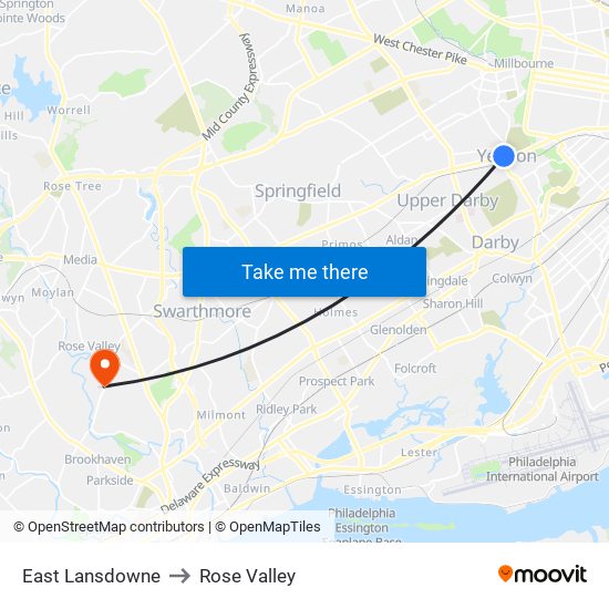 East Lansdowne to Rose Valley map