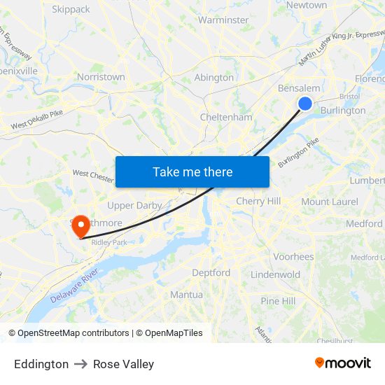 Eddington to Rose Valley map