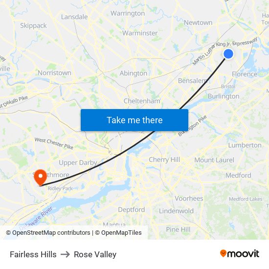Fairless Hills to Rose Valley map