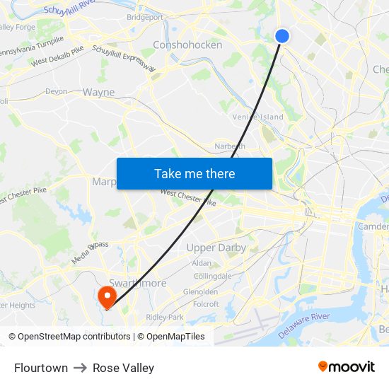 Flourtown to Rose Valley map