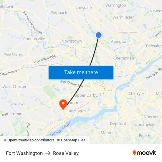 Fort Washington to Rose Valley map