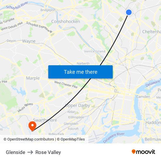 Glenside to Rose Valley map