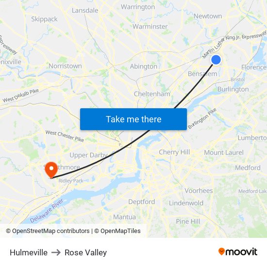 Hulmeville to Rose Valley map