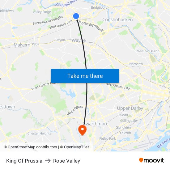 King Of Prussia to Rose Valley map