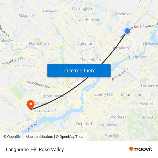 Langhorne to Rose Valley map