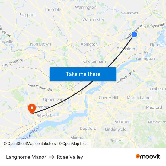 Langhorne Manor to Rose Valley map