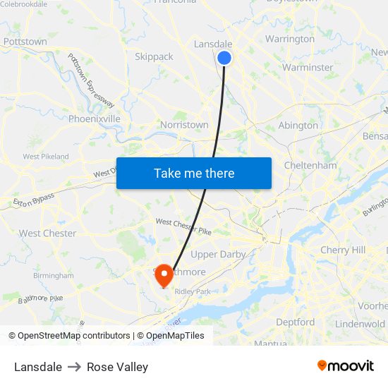 Lansdale to Rose Valley map