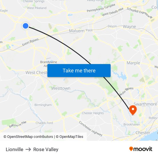 Lionville to Rose Valley map