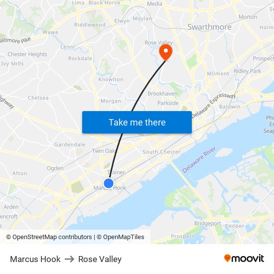 Marcus Hook to Rose Valley map