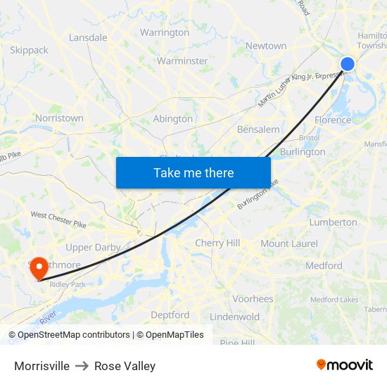 Morrisville to Rose Valley map