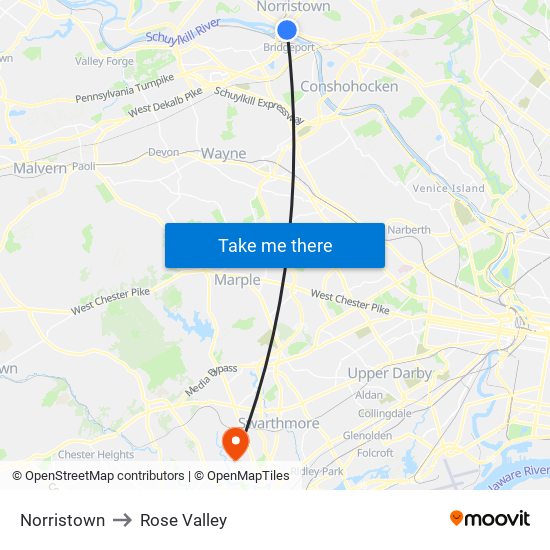 Norristown to Rose Valley map