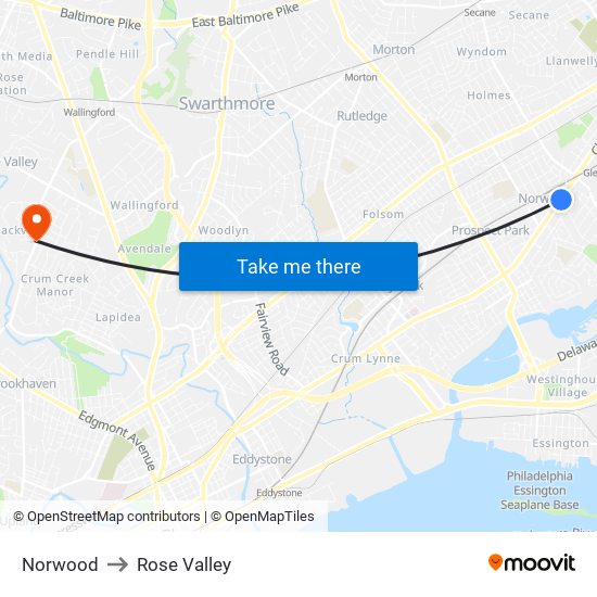 Norwood to Rose Valley map