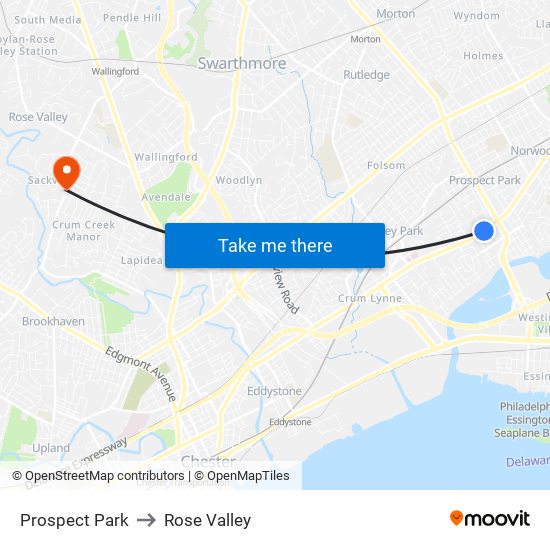 Prospect Park to Rose Valley map