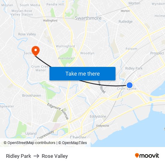 Ridley Park to Rose Valley map