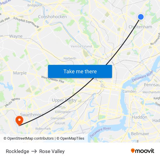 Rockledge to Rose Valley map