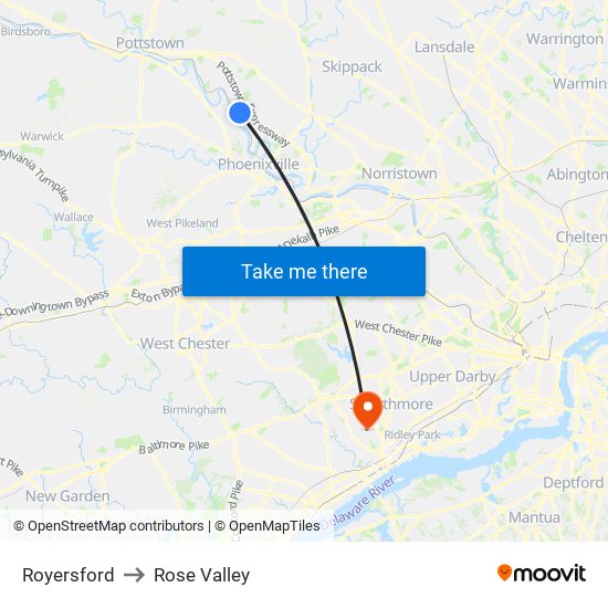 Royersford to Rose Valley map
