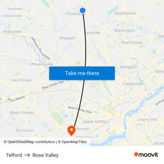 Telford to Rose Valley map