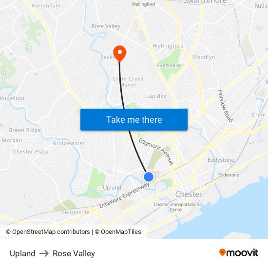 Upland to Rose Valley map