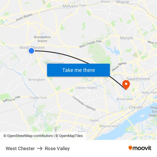 West Chester to Rose Valley map