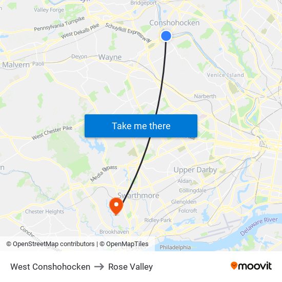 West Conshohocken to Rose Valley map