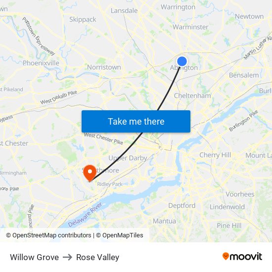 Willow Grove to Rose Valley map