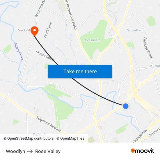 Woodlyn to Rose Valley map