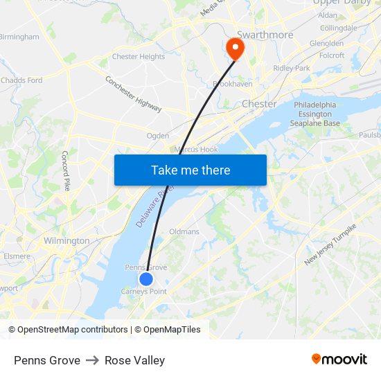 Penns Grove to Rose Valley map