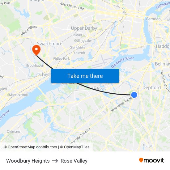 Woodbury Heights to Rose Valley map