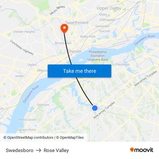 Swedesboro to Rose Valley map