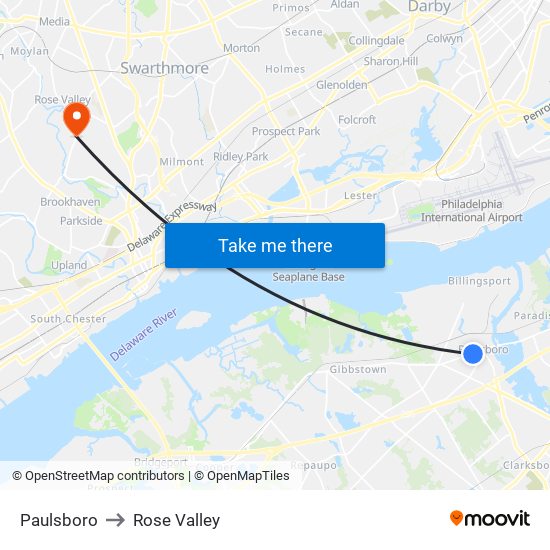 Paulsboro to Rose Valley map