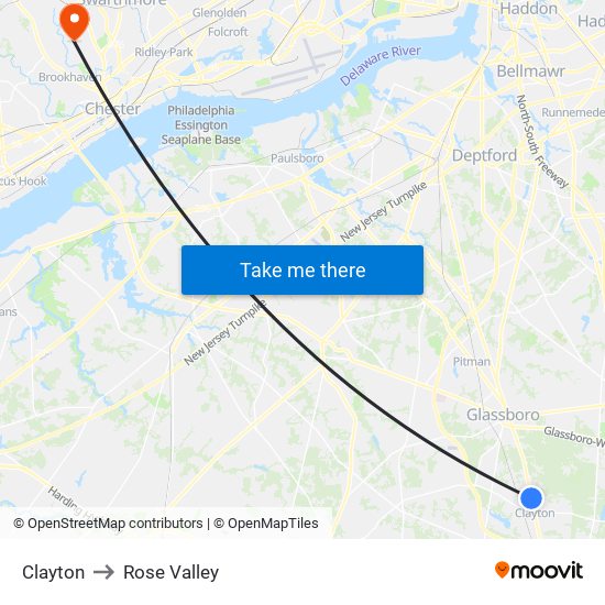 Clayton to Rose Valley map