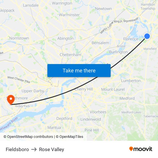 Fieldsboro to Rose Valley map