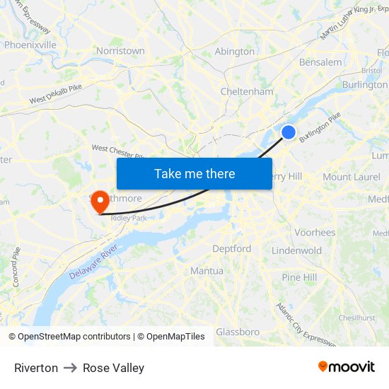 Riverton to Rose Valley map
