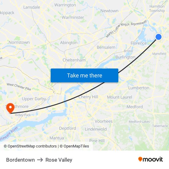 Bordentown to Rose Valley map