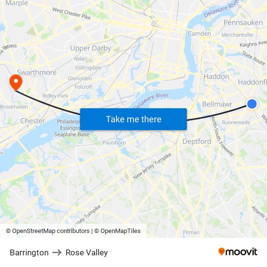Barrington to Rose Valley map