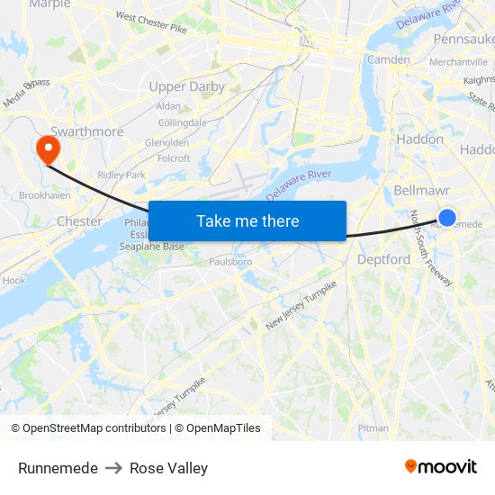 Runnemede to Rose Valley map