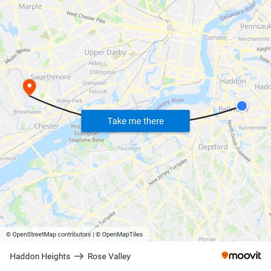 Haddon Heights to Rose Valley map