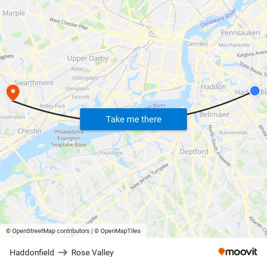 Haddonfield to Rose Valley map