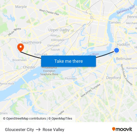 Gloucester City to Rose Valley map