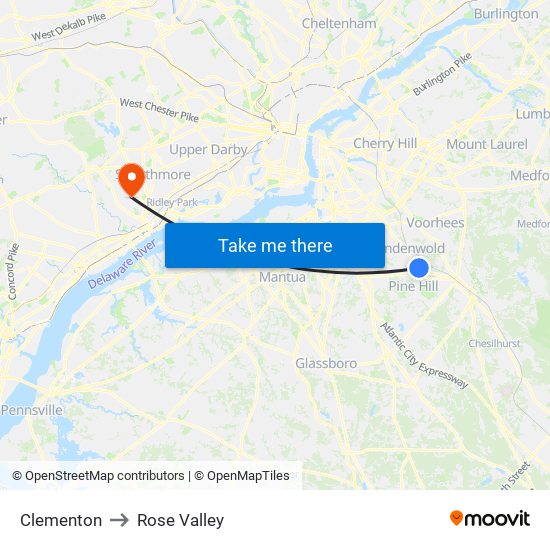 Clementon to Rose Valley map