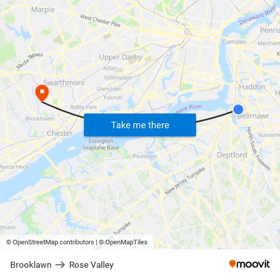 Brooklawn to Rose Valley map