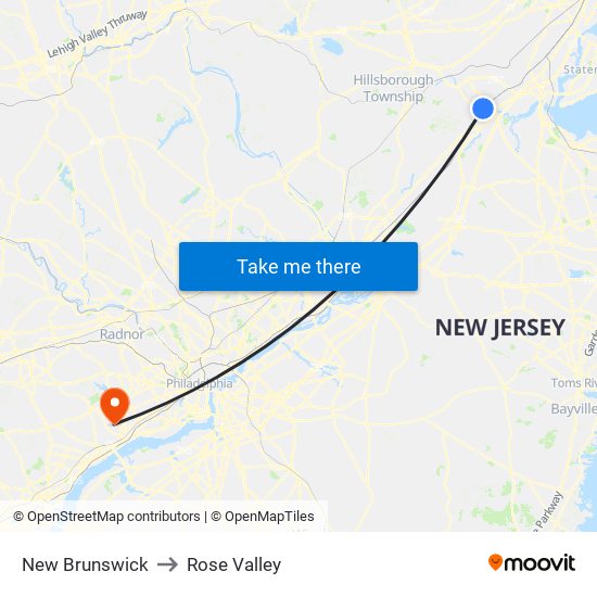 New Brunswick to Rose Valley map