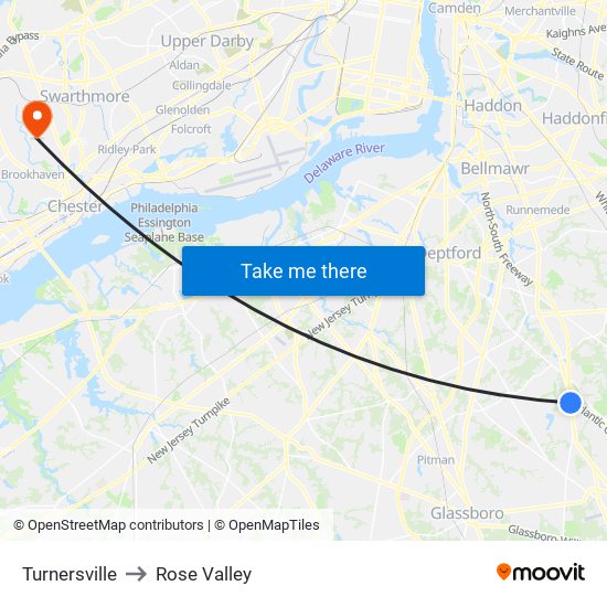 Turnersville to Rose Valley map