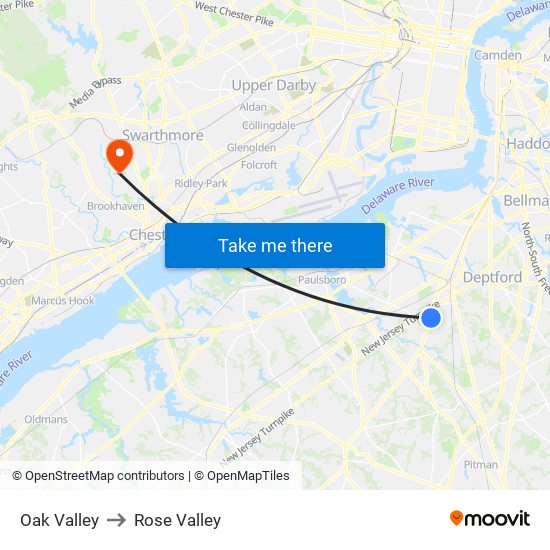 Oak Valley to Rose Valley map