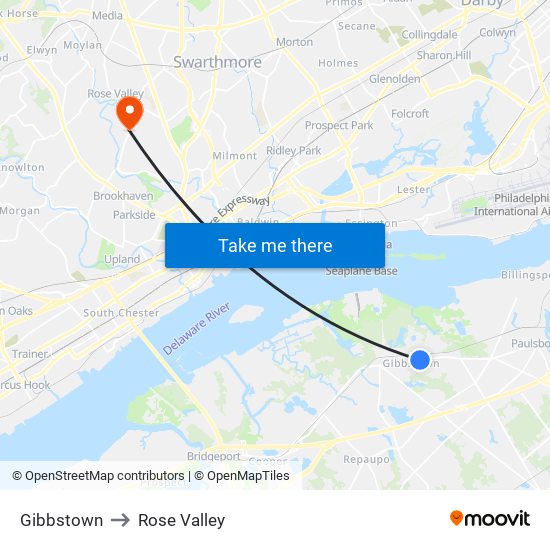 Gibbstown to Rose Valley map