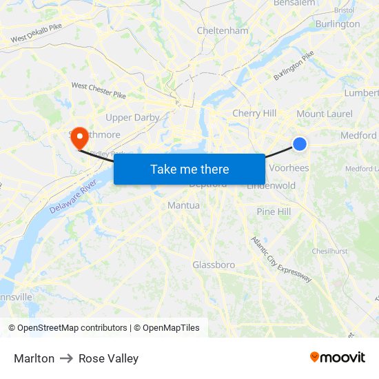 Marlton to Rose Valley map