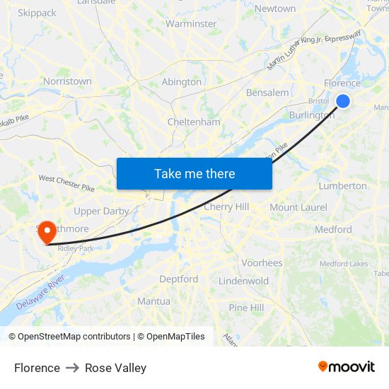 Florence to Rose Valley map