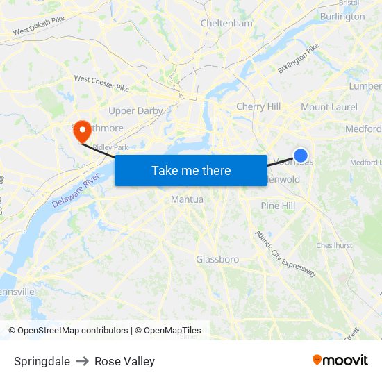 Springdale to Rose Valley map