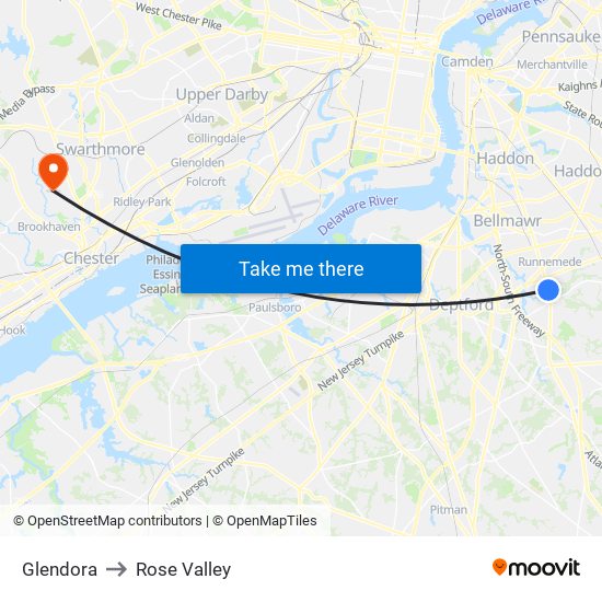 Glendora to Rose Valley map