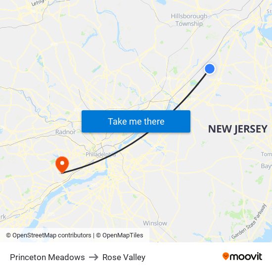 Princeton Meadows to Rose Valley map